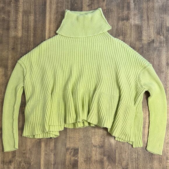 Free People Layer Cake Sweater Ruffle Mock Neck Chunky Knit Key Lime Size XS - Picture 4 of 9